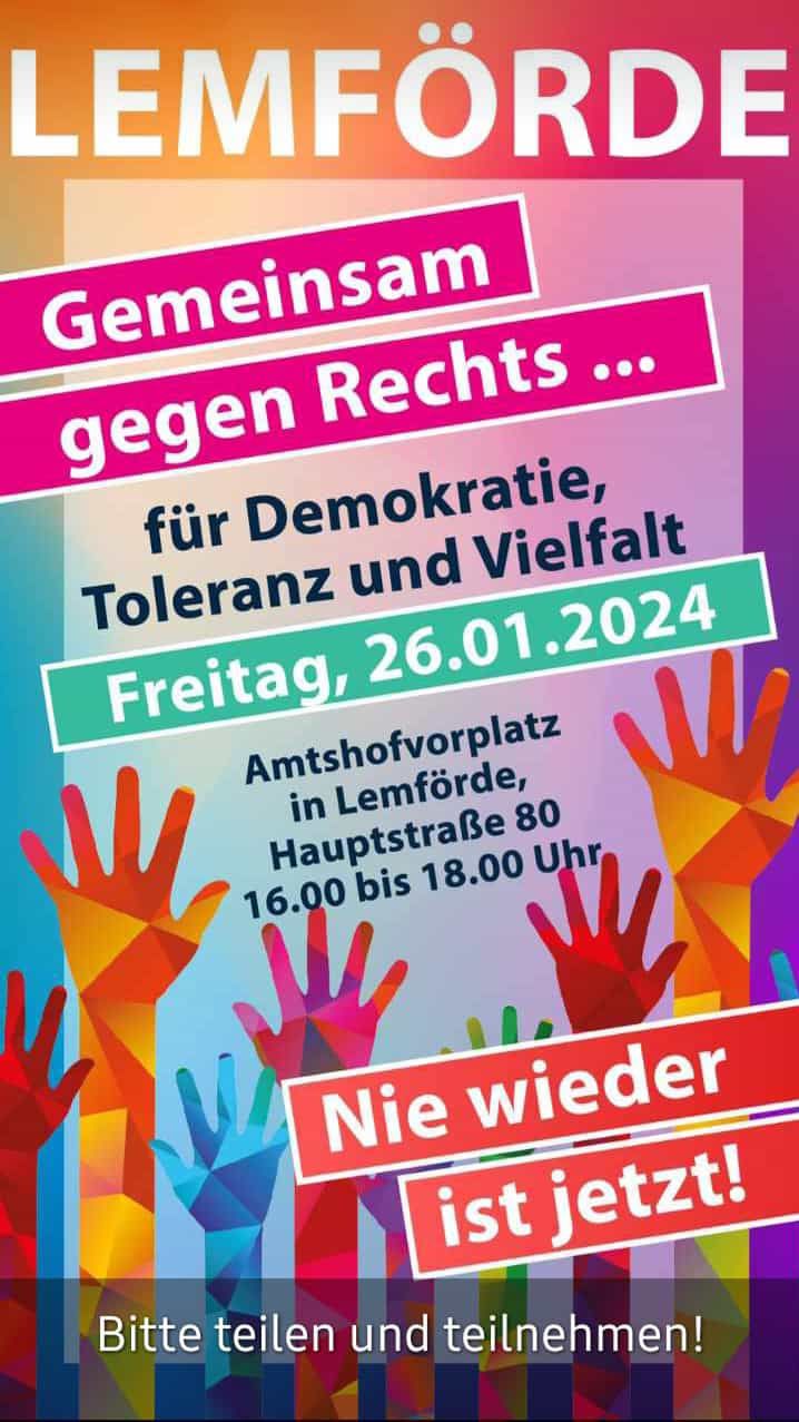 Grüne Ortsgruppe Samtgemeinde Lemförde unterstützt die Kundgebung „Gemeinsam gegen Rechts“